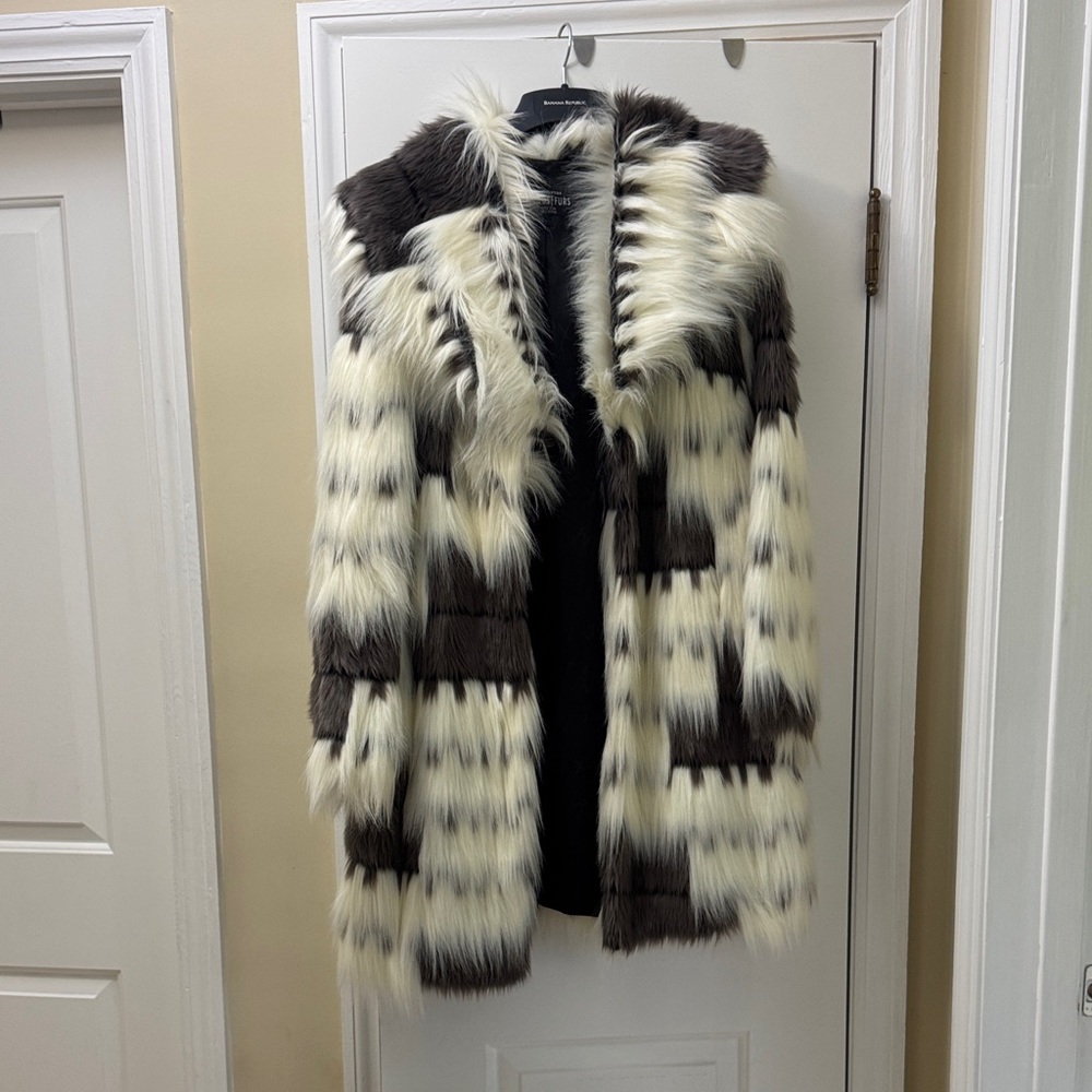 Fabulous Furs Striking Faux Fur Jacket - Black and Cream